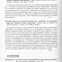 0318 - Page 266 - Analyses. Neurologie. Études générales. Physiologie. Loeper (Maurice), Lemaire (André) et Merklen (Félix-Pierre). Réflexes sino-carotidiens et pression céphalo-rachidienne. Comptes rendus des séances de la Société de biologie... / Richard (Abel). Étude électro-physiologique des accidents nerveux dus à l'anémie cérébrale expérimentale. Comptes rendus des séances de la Société de biologie... / Rijlant (Pierre). Le contrôle des centres non « autonomes » du pneumogastrique par l'activité du centre respiratoire. Comptes rendus des séances de la Société de biologie... / Dystrophies. Crouzon (O.). La base du crâne dans la dysostose cranio-faciale héréditaire. Revue v neurologii a psychiatrii...