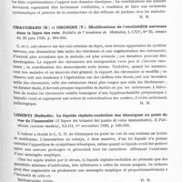 0321 - Page 269 - Analyses. Neurologie. Études générales. Infections. Augier (Pierre) et Durandy (Paul). Les manifestations nerveuses au cours de la fièvre boutonneuse méditerranéenne. Bulletins et mémoires de la Société médicale des hôpitaux de Paris... / Chauchard (B.) et Chorine (V.). Modifications de l'excitabilité nerveuse dans la lèpre des rats. Bulletin de l'Académie de médecine... / Liberti (Raffaello). Le liquide céphalo-rachidien des tétaniques au point de vue de l'immunité (Il liquor dei tetanici dal punto di vista immunitario). Il Policlinico... / Manouélian (Y.). Haute gravité des morsures de la face dans la rage. Endoneurocytes du trijumeau. Comptes rendus des séances de la Société de biologie...