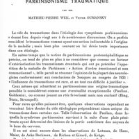 0537 - Page 489 - Mémoires originaux. Parkinsonisme traumatique, par MM. Mathieu-Pierre Weil et Victor Oumansky