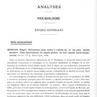 0576 - Page 528 - Analyses. Neurologie. Études générales. Bibliographie. Morvan (Roger). Documents pour servir à l'étude de la vie sans moelle épinière. Cinq observations de chiens privés de leur moelle dorso-lombo-sacrée... Thèse Lyon, 1936