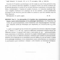 0614 - Page 566 - Analyses. Psychiatrie. Études générales. Parhon (C. I.) et Schachter (M.). Syndrome psychasthénique et insuffisance orchitique. Rev. méd. de Nancy... / Ricci (Amedeo). L'action de la musique chez les aliénés (Azione della musica negli alienati). Il Cervello... / Szondi (Von L.). Le névropathe à la lumière des connaissances psychanalytiques, neuro-endocriniennes et de pathologie héréditaire (Der Neurotiker im Lichte der psychoanalytischen, neuro-endokrinen und erbpathologischen Forschungen). Schweizer Archiv für Neurologie und Psychiatrie...