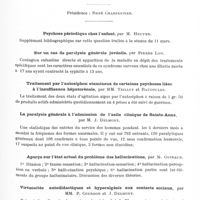 0699 - Page 651 - Sociétés. Société médico-psychologique. Séance du 11 mars 1937. Boiterie pithiatique chez une débile épileptique. Torpillage. Guérison, par MM. Marchand, Longuet et Louis Anglade / Séance du 22 mars 1937. Psychose périodique chez l'enfant, par M. Heuyer / Sur un cas de paralysie générale juvénile, par Pierre Loo / Traitement par l'autosiphon stamineux de certaines psychoses liées à l'insuffisance hépatorénale, par MM. Trillot et Raucoules / La paralysie générale à l'admission de l'asile clinique de Sainte-Anne, par M. J. Delmont / Aperçu sur l'état actuel du problème des hallucinations, par M. Guiraud / Virtuosités autodidactiques et hyperalgésie aux contacts sociaux, par MM. P. Courbon et J. Delmont