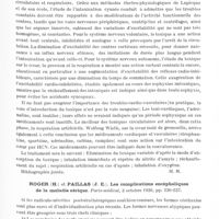 0717 - Page 669 - Analyses. Neurologie. Études générales. Intoxications. Richard (A.). Etude électro-physiologique de l'intoxication cyanée. Applications thérapeutiques. Revue du service de santé militaire... / Roger (H.) et Paillas (J. E.). Les complications encéphaliques de la maladie sérique. Paris-médical...