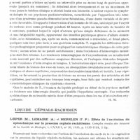 0718 - Page 670 - Analyses. Neurologie. Études générales. Intoxications. Roger (H.) et Paillas (J. E.). Les complications encéphaliques de la maladie sérique. Paris-médical... / Titeca (Jean). A propos d'un cas d'intoxication oxycarbonée. Discussion du rôle possible des hémorragies méningées tardives dans le déterminisme des psychoses postintervallaires. Annales médico-psychologiques... / Liquide céphalo-rachidien. Loeper (M.), Lemaire (A.) et Merklen (F. P.). Effets de l'excitation du splanchnique sur la pression céphalo-rachidienne. Comptes rendus des séances de la Société de biologie...