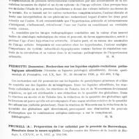 0719 - Page 671 - Analyses. Neurologie. Études générales. Liquide céphalo-rachidien. Lucherini (Tommaso). Aspects radiographiques particuliers du crâne dans l'étude des rapports entre l'hypertension intracrânienne hydrocéphalique et l'hypertension artérielle générale (Particolari imagini radiografiche del cranio nello studio dei rapporti fra ipertensioni endocraniche idrocefaliche ed ipertensione arteriosa generale). Il Policlinico (sezione medica)... / Pedretti (Domenico). Recherches sur les liquides céphalo-rachidiens pathologiques ultrafiltrés (Ricerche su liquores patologici ultrafiltrati). Rivista sperimentale di Freniatria... / Prunell (A.). Préparation de l'or colloïdal par le procédé de Borowskaya. Résultats dans la neuro-syphilis. Comptes rendus des séances de la Société de biologie...