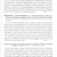 0729 - Page 681 - Analyses. Neurologie. Études spéciales. Polynévrites et nerfs périphériques. J. Guibal. Un cas de paralysie du grand dentelé d'origine traumatique (Rev. méd. de Nancy... / May (Etienne) et Brouet-Sainton (Mme). Hypertension artérielle passagère au cours d'une polynévrite alcoolique. Névrite probable du système dépresseur. Bulletins et mémoires de la Société médicale des hôpitaux de Paris... / Recordier et Boudouresque (J.). Polyradiculonévrite curable avec dissociation albumino-cytologique chez un tuberculeux pulmonaire évolutif. Bulletins et mémoires de la Société médicale des hôpitaux de Paris... / Riddoch (George). Sur quelques aspects du problème concernant le membre fantôme. L'Encéphale...
