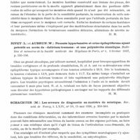 0730 - Page 682 - Analyses. Neurologie. Études spéciales. Polynévrites et nerfs périphériques. Riddoch (George). Sur quelques aspects du problème concernant le membre fantôme. L'Encéphale... / Rivet (L.) et Aubrun (W.). Poussée hypertensive et crise épileptiformes ayant précédé un accès de « delirium tremens » et une polynévrite alcoolique. Bulletins et mémoires de la Société médicale des hôpitaux de Paris... / Schachter (M.). Les erreurs de diagnostic en matière de sciatique. Rev. méd. de Nancy... / Vassal (Louis). Sciatique et arythmie. Union médicale du Nord-Est...