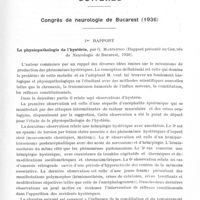 0825 - Page 775 - Congrès. Congrès de neurologie de Bucarest (1936). 1er Rapport. La physiopathologie de l'hystérie, par G. Marinesco (Rapport présenté au Congrès de neurologie de Bucarest, 1936)
