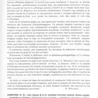 0837 - Page 787 - Analyses. Neurologie. Études générales. Bibliographie. Schaffer (K.) et Miskolczy (D.). Déterminisme anatomique des affections organiques nerveuses et mentales (Anatomische Wesenbestimmung der hereditär-organischen Nerven-Geisteskrankheiten). Hirnpathologische Beiträge... Acata Medica Scandinavica... / Cheffer (D. G.). Les rayons X et le système nerveux central. Etude expérimentale et clinique (Rentguenovskie Loutchi i zentralnaia Nervenaïa sistema. Eksperimente i klinica)..., Rostov-sur-Don, 1936
