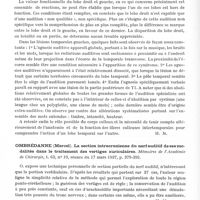 0858 - Page 808 - Analyses. Neurologie. Études spéciales. Organes des sens (Oreille). Morel (Ferdinand). L'audition dans l'aphasie sensorielle. L'Encéphale... / Ombrédanne (Marcel). La section intracrânienne du nerf auditif de ses modalités dans le traitement des vertiges auriculaires. Mémoires de l'Académie de chirurgie... / Ramadier (J. A.). Du risque méningé occulte des anciennes fractures du rocher intéressant l'oreille interne. Mémoires de l'Académie de chirurgie...
