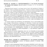 0860 - Page 810 - Analyses. Neurologie. Études spéciales. Chorée, athétose, spasmes. Coburn (Alvin F.) et Moore (Lucile V.). L'indépendance de la chorée et du rhumatisme évolutif (The independance of chorea and rheumatic activity). The American Journal of the medical Sciences... / Roger (H.), Alliez (J.) et Boudouresque (J.). Les chorées chroniques de l'adulte et du vieillard. Marseille médical... / Roger (Henri), Alliez (J.) et Sarradon (P.). Les spasmes vasculaires cérébraux et médullaires. Archives de médecine générale et coloniale...