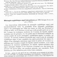 0090 - Page 48 - Société de neurologie de Paris. Séance du 9 janvier 1941. Evolution d'un cas de sympathome embryonnaire, par MM. G. Roussy, René Huguenin, M. Perrot et R. Saracino / Méningite syphilitique aiguë très précoce, par MM. Georges Guillain et J. Piton