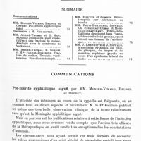0095 - Page 53 - Société de neurologie de Paris. Séance du 6 janvier 1941. Sommaire / Communications. Pie-mérite syphilitique aiguë, par MM. Monier-Vinard, Brunel et Offret