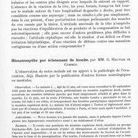 0115 - Page 73 - Société de neurologie de Paris. Séance du 6 janvier 1941. Communications. Fracture du rocher, troubles vestibulaires, attitude de la tête, réactions méningés, par MM. André Thomas, E. Sorrel et Mme Sorrel-Déjerine / Hématomyélie par éclatement de bombe, par MM. G. Heuyer et Combes