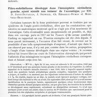 0117 - Page 75 - Société de neurologie de Paris. Séance du 6 janvier 1941. Communications. Hématomyélie par éclatement de bombe, par MM. G. Heuyer et Combes / Fibro-endothéliome développé dans l'hémisphère cérébelleux gauche, ayant simulé une tumeur de l'acoustique, par MM. D. Petit-Dutaillis, J. Sigwald, Ch. Ribadeau-Dumas et Morichau-Beauchant