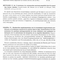 0320 - Page 278 - Analyses. Neurologie. Études générales. Anatomie. Malméjac (J.) et Donnet (V.). Sur l'émergence médullaire dorsale des fibres cholinergiques à destination gastrique contenues dans les nerfs splanchniques. Comptes rendus des séances de la Société de biologie... / Muylder (C. de). L'existence de corpuscules nerveux sensitifs dans la paroi des veines rénales. Comptes rendus des séances de la Société de biologie... / Ogawa (T.). Recherches expérimentales sur la bandelette longitudinale postérieure et le faisceau central de la calotte chez le chat. Contribution à la connaissance du système extrapyramidal du tronc cérébral, avec quelques remarques sur le mécanisme de formation de la rigidité décérébrée (Experimentelle Untersuchungen über die médiale und zentrale Haubenbahn bei der Katze. Ein Beitrag zur Kenntniss des extrapyramidalen Systems im Hirnstamm, nebst einigen Bemerkungen uber den Entstehungsmechanismus der Enthirnungsstarre). Archiv für Psychiatrie und Nervenkrankheiten...