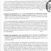 0325 - Page 283 - Analyses. Neurologie. Études générales. Physiologie. Chauchard (A. B. et P.). Mode d'action de l'anoxémie sur le système nerveux. Comptes rendus des séances de la Société de biologie... / Chauchard (B. P. et J.). Excitabilité musculaire et subordination. Comptes rendus des séances de la Société de biologie... / Dusser de Barenne (J. G.) et Mc Culloch (W. S.). Délimitation physiologique des neurones dans le système nerveux central. Physiological délimitation of neurones in the central nervous system). American Journal of Physiology... / Dusser de Barenne et Mc Culloch (W. S.). Facteurs de facilitation et d'extinction dans le système nerveux central (Factors for facilitation and extinction in the central nervous system). Journal of Neurophysiology...