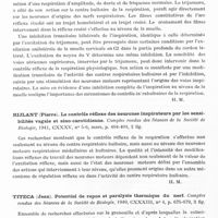0328 - Page 286 - Analyses. Neurologie. Études générales. Physiologie. Rijlant (Pierre). Le contrôle réflexe de la respiration par le nerf trijumeau. Comptes rendus des séances de la Société de biologie... / Rijlant (Pierre). Le contrôle réflexe des neurones inspirateurs par les sensibilités vagale et sino-carotidienne. Comptes rendus des séances de la Société de biologie... / Titeca (Jean). Potentiel de repos et paralysie thermique du nerf. Comptes rendus des séances de la Société de biologie... / Voris (H. C.) et Landes (H. E.). Etudes cystométriques dans des cas d'affection neurologique (Cystometric studies in cases of neurologic disease). Archives of Neurology and Psychiatry...