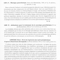 0427 - Page 385 - Analyses. Neurologie. Études générales. Polynévrites et nerfs périphériques. Heernu. Origine toxique de la paralysie dans le syndrome de Guillain-Barré. Preuve thérapeutique. Journal belge de neurologie et de psychiatrie... / Lee (F.). Méralgie paresthésique. Revue du rhumatisme... / Lee (F.). Addendum pour le traitement de la méralgie paresthésique. Revue du rhumatisme... / Leriche (René). De la vie végétative des nerfs périphériques d'après l'observation chirurgicale. La Presse médicale...