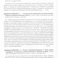 0428 - Page 386 - Analyses. Neurologie. Études générales. Polynévrites et nerfs périphériques. Leriche (René). De la vie végétative des nerfs périphériques d'après l'observation chirurgicale. La Presse médicale... / Maere (M.). Psychose de Korsakow avec polynévrite au cours d'une septicémie postpuerpérale. Journal belge de neurologie et de psychiatrie... / Massion-Verniory (L). Formes pseudo-diphtériques du syndrome polyradiculo-névritique de Guillain et Barré. Journal belge de neurologie et de psychiatrie... / Massion-Verniory (L.). Formes pseudomyasthéniques, à début ophtalmoplégique, du syndrome radiculo-névritique de Gillain et Barré. Journal belge de neurologie et de psychiatrie...