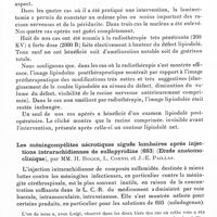 0499 - Page 457 - Société de neurologie de Paris. Séances du 10 juillet 1941. II. Séance de l'après-midi. Vingt-cinq cas de hernie méniscale observés à la clinique neuropsychiatrique de Bordeaux, par M. Delmas-Marsalet / Les méningomyélites nécrotiques aiguës lombaires après injections intrarachidiennes de sulfapyridine (693) (Etude anatomo-clinique), par MM. H. Roger, L. Cornil et J.-E. Paillas
