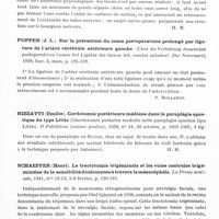 0525 - Page 483 - Analyses. Neurologie. Études générales. Chirurgie nerveuse. Nageotte (J.). Peut-on améliorer le traitement des blessures de nerfs périphériques ? La Presse médicale... / Poppen (J. L.). Sur la prévention du coma postopératoire prolongé par ligature de l'artère cérébrale antérieure gauche (Über die Verhütung dauernden postoperativen Comas bei Ligatur der linken Art. cerebri anterior). Der Nervenarzt... / Rizzatti (Emilio). Cordotomie postérieure médiane dans la paraplégie spastique du type Little (Chordotomia posterior medialis nella paraplegia spastica tipo Little). Il Policlinico (sezione pratica)... / Schaeffer (Henri). La tractotomie trigéminale et les voies centrales trigéminales de la sensibilité douloureuse à travers le mésocéphale. La Presse médicale...