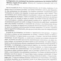 0529 - Page 487 - Analyses. Neurologie. Études spéciales. Colonne vertébrale. Paisseau (G.), Sorrel (E.) et Nguyen Khac Vien. Mal de Pott sous-occipital chez un nourrisson vacciné au B. C. G. Bulletins et mémoires de la Société médicale des hôpitaux... / Petit-Dutaillis (B.). Quelques réflexions sur les manifestations cliniques, le diagnostic et le traitement des hernies postérieures des disques intervertébraux, d'après 18 cas opérés. Mémoires de l'Académie de chirurgie...