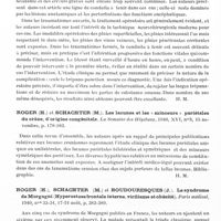 0534 - Page 492 - Analyses. Neurologie. Études spéciales. Crane. Pacifico (A.). Nouvelles orientations sur la genèse des « impressions digitales » du crâne (Nuovi orientamenti sulla genesi delle « impronte digitate » del cranio). Studi Sassaresi... / Puech (P.), Lereboullet (J.) et Siffre (M.). La conduite à tenir dans les traumatismes cranio-encéphaliques récents. Paris médical... / Roger (H.) et Schachter (M.). Les lacunes et les « minceurs » pariétales du crâne, d'origine congénitale. La Semaine des hôpitaux... / Roger (H.), Schachter (M.) et Boudouresques (J.). Le syndrome de Morgagni (hyperostose frontale interne, virilisme et obésité). Paris médical...