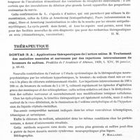 0544 - Page 502 - Analyses. Neurologie. Études spéciales. Poliomyélite. Levaditi (L.) Transmission de la poliomyélite à la souris blanche. Bulletin de l'Académie de médecine... / Thérapeutique. Dontas (S. A.). Applications thérapeutiques de l'action saline. B. Traitement des maladies mentales et nerveuses par des injections intraveineuses de bromure de sodium. Praktika de l'Académie d'Athènes... / Novotny (S.). Contribution à la cardiazolthérapie d'après v. Meduna, associée à la pyrétothérapie souffrée (Beitrag zur Cardiazoltherapie der Schizophrenie nach. v. Meduna in Kombination mit der Schwefelfiebertherapie). Archives suisses de neurologie et de psychiatrie...