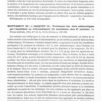 0548 - Page 506 - Analyses. Neurologie. Études spéciales. Pscyhiatrie (Étude générales). Ley (Rodolphe-Albert). Etude neuropathologique de la maladie de Niemann-Pick (spléno-hépatomégalie lipidienne). Journal belge de neurologie et de psychiatrie... / Montassut (M.) et Jacquet (G.). Traitement des états mélancoliques par l'anesthésie au tribrométhanol (91 anesthésies chez 27 malades). La Presse médicale...
