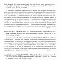 0558 - Page 516 - Analyses. Neurologie. Études spéciales. Psychoses. Delmas-Marsalet (P.), Bergouignan (M.), Lafon (J.). La thérapeutique convulsivante par le cardiazol, en dehors de la démence précoce et des états schizophréniques. L'Encéphale... / Fox (Francis E.). Expérience clinique des convulsions électriquement provoquées (Clinical experience in electrically induced convulsions). British medical Journal... / Heuyer (G.) et Cachin (Mme O.). Considérations sur les psychoses émotives. Bulletins et mémoires de la Société médicale des hôpitaux... / Laignel-Lavastine, Bouvet et Follin. Les formes anxieuses persistantes des psychoses d'épuisement somato-psychique. Bulletin de l'Académie de médecine...