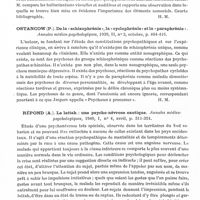 0560 - Page 518 - Analyses. Neurologie. Études spéciales. Psychoses. Mc Lowan (P. K.). La signification des hallucinations auditives et visuelles (The significance of auditory and visual hallucinations). British medical Journal... / Ostancow (P.). De la « schizophrénie », la « cyclophrénie » et la « paraphrénie ». Annales médico-psychologiques... / Répond (A.). Le lattah : une psycho-névrose exotique. Annales médico-psychologiques...