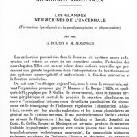 0563 - Page 521 - Mémoires originaux. Les glandes neuricrines de l'encéphale (formations épendymaires, hypendymocytaires et physocytaires), par MM. G. Roussy et M. Mosinger