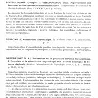 0721 - Page 679 - Analyses. Neurologie. Études générales. Vestibule. Bourguignon (Georges) et Théodoresco (Dan). Répercussions vestibulaires des fractures. Comptes rendus des séances de la Société de biologie... / Bourguignon (Georges) et Theodoresco (Dan). Répercussions des fractures sur les chronaxies neuromusculaires. Comptes rendus des séances de la Société de biologie... / Despons (J.) Commotion labyrinthique. La Médecine... / Gerebtzoff (M. A.). Recherches sur la projection corticale du labyrinthe. I. Des effets de la stimulation labyrinthique sur l'activité électrique de l'écorce cérébrale. Archives internationales des physiologie...