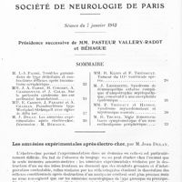 0050 - Page 20 - Société de neurologie de Paris. Séance du 7 janvier 1943. Sommaire / Les amnésies expérimentales après électro-choc, par M. Jean Delay
