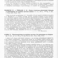 0076 - Page 46 - Analyses. Neurologie. Études générales. Bibliographie. Delay (J.). Les dissolutions de la mémoire..., Presses universitaires de France, Paris, 1942... / Masquin (P.) et Trelles (J. O.). Précis d'anatomo-physiologie normale et pathologique du système nerveux central... G. Doin édit., Paris, 1942 / Cossa (P.). Physiopathologie du système nerveux. Du mécanisme au diagnostic... Masson édit., Paris, 1942... / Thurel (R.). Névralgie faciale et alcoolisation du ganglion de Gasser..., Masson édit., Paris, 1942...
