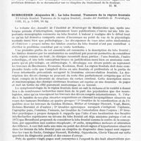 0077 - Page 47 - Analyses. Neurologie. Études générales. Bibliographie. Thurel (R.). Névralgie faciale et alcoolisation du ganglion de Gasser..., Masson édit., Paris, 1942... / Schroeder (Alejandro H.). Le lobe frontal. Tumeurs de la région frontale (El lobulo frontal. Tumores de la region frontal). Anales del Instituto de Neurologia...