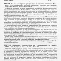 0127 - Page 97 - Analyses. Neurologie. Études générales. Bibliographie. Laforgue (René). La relativité de la réalité (The relativity of Reality). Traduction anglaise de Anne Jouard... Nervous and Mental Disease Monographs, édit. New York, 1940 / Legait (E. J.). Les organes épendymaires du troisième ventricule. L'organe sous-commissural. L'organe subfornical. L'organe paraventriculaire. Thèse médicine, Nancy, 1941-42... / Breton (Guillaume). Considérations sur l'étiopathogénie du mongolisme... T. E. P A. C. édit., Paris, 1942 / Anatomie. Bakay (L. V. jr.). L'innervation de la pie-mère, des plexus choroïdes et des vaisseaux cérébraux, avec considérations sur l'influence du système nerveux sympathique sur la sécrétion du liquide céphalo-rachidien (Die innervation der Pia mater, der Plexus chorioidei und der Hirngefässe, mit Rücksicht auf dem Einfluss des sympathischen Nervensystems auf die Liquorsekretion). Archiv für Psychiatrie und Nervenkrankheiten...