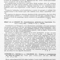 0128 - Page 98 - Analyses. Neurologie. Études générales. Anatomie. Bakay (L. V. jr.). L'innervation de la pie-mère, des plexus choroïdes et des vaisseaux cérébraux, avec considérations sur l'influence du système nerveux sympathique sur la sécrétion du liquide céphalo-rachidien (Die innervation der Pia mater, der Plexus chorioidei und der Hirngefässe, mit Rücksicht auf dem Einfluss des sympathischen Nervensystems auf die Liquorsekretion). Archiv für Psychiatrie und Nervenkrankheiten... / Beau (A.) et Legait (E.). Considérations générales sur l'épendyme. Rev. méd. de Nancy... / Cordier (P.), Devos (L.) et Delcroix (R.). Origines et terminaisons des nerfs de l'ovaire. Ann. d'anat. path. et d'anal. norm. méd.-chir...