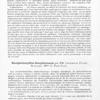 0164 - Page 134 - Société de neurologie de Paris. Séance du 1er avril 1943. Considérations pathogéniques à propos de deux abcès métastatiques du cerveau opérés et guéris, par MM. F. Thiébaut et M. Klein / Encéphalomyélite démyélinisante, par MM. Lhermitte, Faure-Beaulieu, Mme Cl. Popp-Vogt
