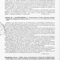 0192 - Page 162 - Analyses. Neurologie. Études générales. Bibliographie. Bertrand (I.) et Lacape (R. S.). Théorie de l'électro-encéphalogramme. États élémentaires..., G. Doin édit., Paris, 1943... / Lapipe (M.) et Rondepierre (J.). Contribution à l'étude physique, physiologique et clinique de l'électro-choc..., Maloine édit., Paris, 1943 / Einarson (Larus) et Neel (Axel). Contribution à l'étude de la sclérose cérébrale diffuse avec revue d'ensemble du problème en général et compte rendu de deux cas (Contribution to the study of diffuse brain sclerosis with a comprehensive review of the problem in general and a report of two cases)... Munksgaard édit. Copenhague, 1942