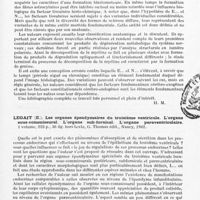 0193 - Page 163 - Analyses. Neurologie. Études générales. Bibliographie. Einarson (Larus) et Neel (Axel). Contribution à l'étude de la sclérose cérébrale diffuse avec revue d'ensemble du problème en général et compte rendu de deux cas (Contribution to the study of diffuse brain sclerosis with a comprehensive review of the problem in general and a report of two cases)... Munksgaard édit. Copenhague, 1942 / Legait (E.). Les organes épendymaires du troisième ventricule. L'organe sous-commissural. L'organe sub-fornical. L'organe paraventriculaire... G. Thomas édit., Nancy, 1942