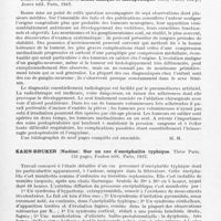 0195 - Page 165 - Analyses. Neurologie. Études générales. Bibliographie. Davy (Pierre). Les hémiplégies postinfectieuses de l'enfance. Thèse Paris..., 1942 / Ivaldi (Fernand). Tumeurs neurogènes bénignes endo-thoraciques (Neurinomes et ganglioneuromes). Etude clinique et thérapeutique. Thèse Paris..., 1942 / Kahn-Bruker (Nadine). Sur un cas d'encéphalite typhique. Thèse Paris..., 1942