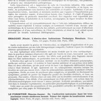 0196 - Page 166 - Analyses. Neurologie. Études générales. Bibliographie. Kahn-Bruker (Nadine). Sur un cas d'encéphalite typhique. Thèse Paris..., 1942 / Brille (Denise). Etude de quelques cas d'hypertension artérielle au cours d'affections aiguës du système nerveux chez l'enfant. Thèse Paris..., 1942 / Smagghe (Nicole). L'électro-choc. Indications. Technique. Résultats. Thèse Paris..., 1942 / Le forestier (Simone-Jeanne). De l'indication opératoire dans les traumatismes cranio-cérébraux fermés. Valeur des signes de localisation neurologique. Thèse Paris..., 1943