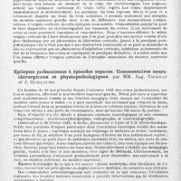 0280 - Page 250 - Société de neurologie de Paris. Séance du 1er juillet 1943. Etat de mal bravais-Jacksonien guéri par l'électrocoagulation des vaisseaux du cortex dans une zone localisée, par MM. G. Boudin et J. Guillaume / Epilepsie jacksonienne à épisodes espacés. Commentaires neurochirurgicaux et physiopathologiques, par MM. Aug. Tournay et J. Guillaume