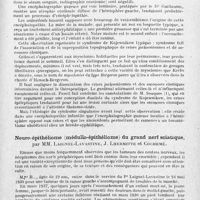 0327 - Page 297 - Société de neurologie de Paris. Séance du 2 décembre 1943. Syndrome de Kojewnikow, séquelle d'encéphalopathie infantile, par MM. Léon Michaux, H. Gallot et Mlle Granier / Neuro-épithéliome (médullo-épithéliome) du grand nerf sciatique, par MM. Laignel-Lavastine, J. Lhermitte et Cochemé