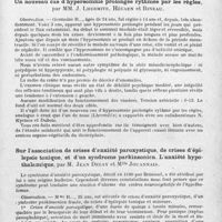 0329 - Page 299 - Société de neurologie de Paris. Séance du 2 décembre 1943. Neuro-épithéliome (médullo-épithéliome) du grand nerf sciatique, par MM. Laignel-Lavastine, J. Lhermitte et Cochemé / Un nouveau cas d'hypersomnie prolongée rythmée par les règles, par MM. J. Lhermite, Hécaen et Bineau / Sur l'association de crises d'anxiété paroxystique, de crises d'épilepsie tonique, et d'un syndrome parkinsonien. L'anxiété hypothalamique, par M. Jean Delay et Mlle Jouannais