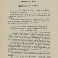 0053 - Page 51 - Samedi le 28 août. Séance du matin. Réunion du Comité permanent de l'Association internationale de la Presse Médicale à Londres (les 3 et 4 août 1907)