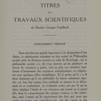 0003 - Page 1 - Titres et Travaux scientifiques du Docteur Georges Papillault. Enseignement proposé