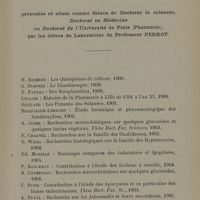0027 - Page 25 - Liste des Travaux présentés et admis comme thèses de Doctorat ès sciences, Doctorat en Médecine ou Doctorat de l'Université de Paris (Pharmacie) par les élèves du Laboratoire du Professeur Perrot